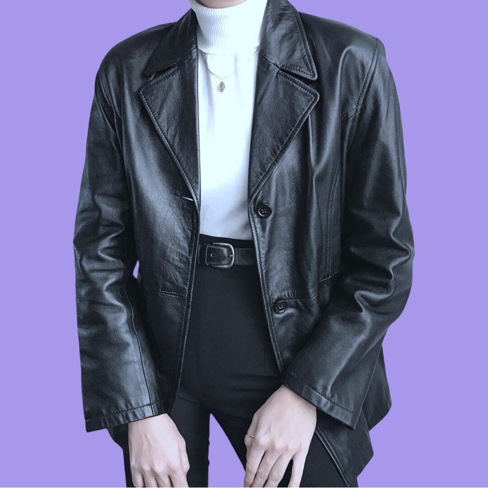 4/45$ Women's Black Leather Blazer | Vintage